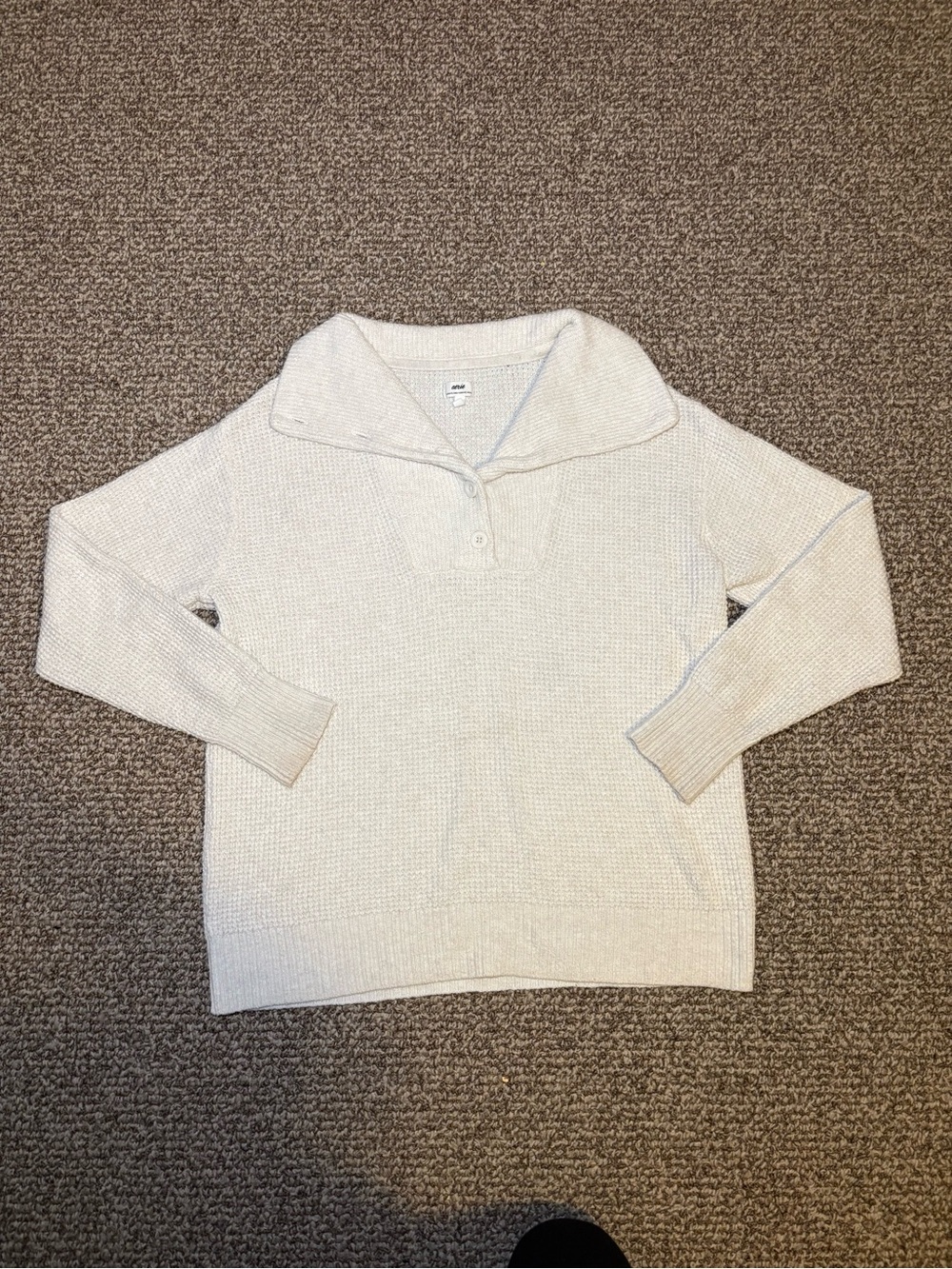 aerie Button Shawl Collar Knit Sweater - Light Cream